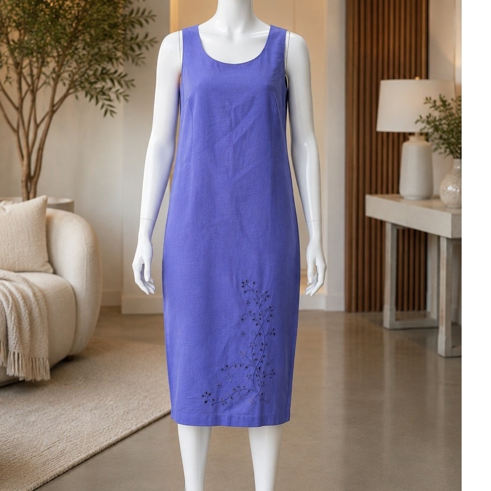 Studio I Womens Sheath Dress Purple Floral Eyelet Embroidery Sleeveless Size 14